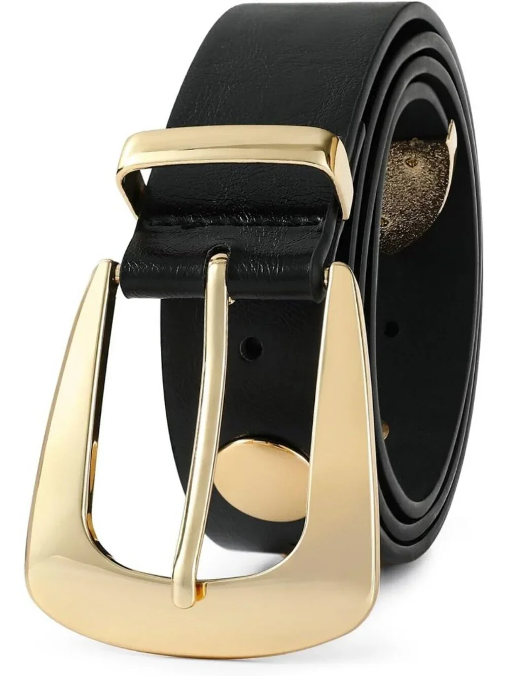 Stylish Black Leather Belt with Gold Buckle - Punk Studded Waist Belt for Jeans